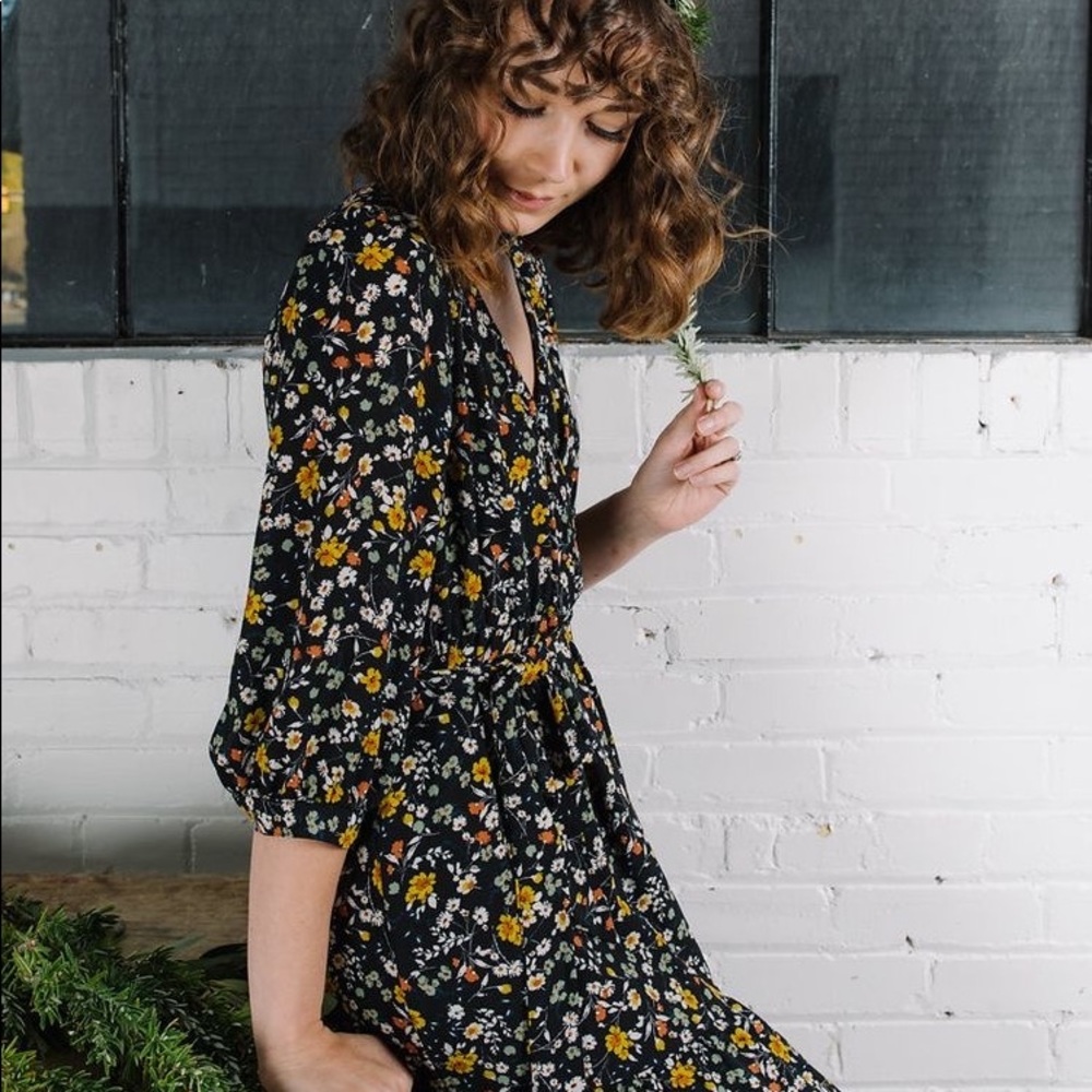 Orange Creek black maxi dress floral flowy L